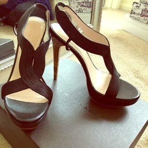 High heel.  Platform.  Leather upper